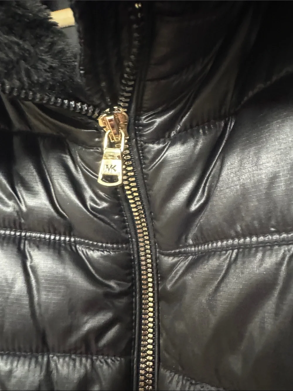 Michael Kors Black Quilted Vest with Faux-Fur Collar